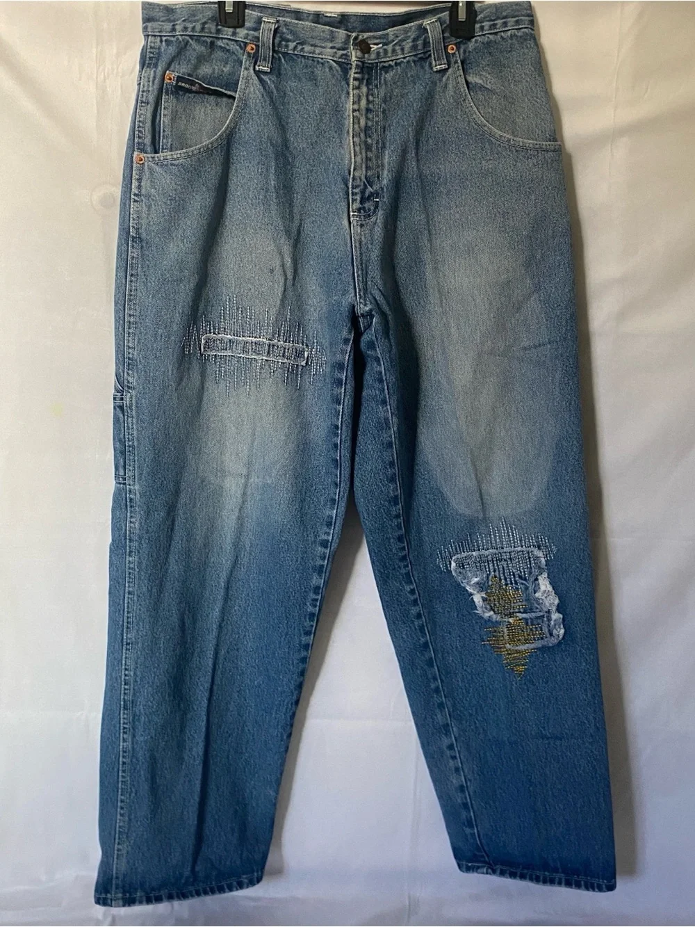 Brooklyn Xpress Carpenter Jeans 38x31 Patchwork Sashiko Distressed Y2K 90s READ